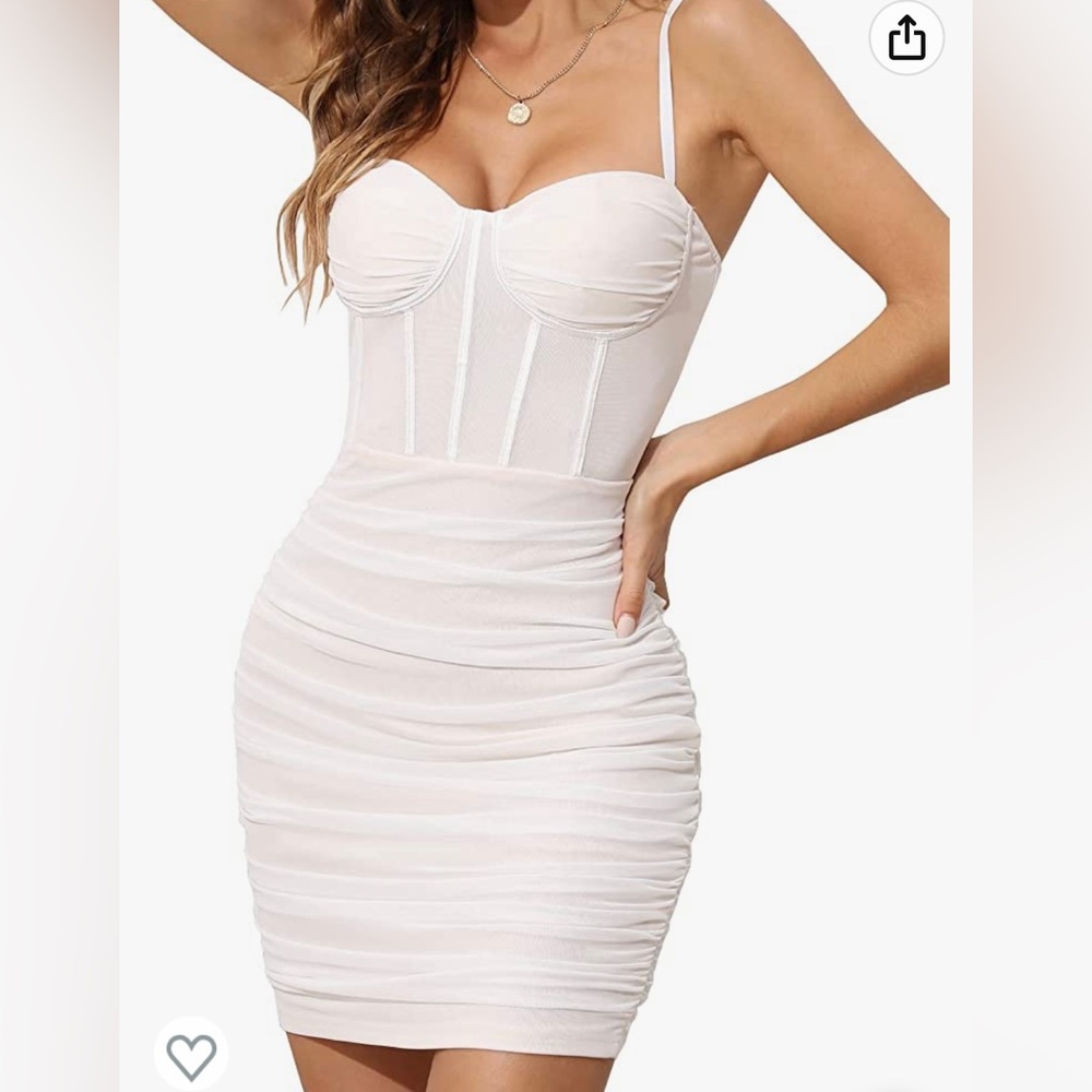 White corset dress, bachelorette dress, bodycon dress, white tulle dress, ruched